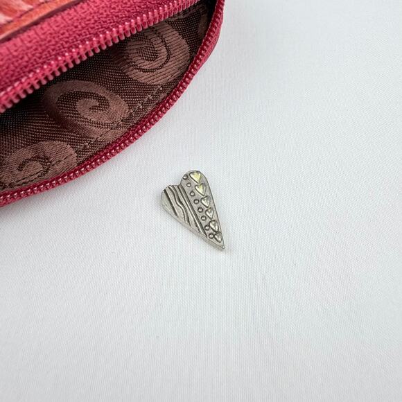 Brighton Red Pebbled Leather & Croc Embossed Coin Purse Heart Detail Zip Pouch - Picture 10 of 10